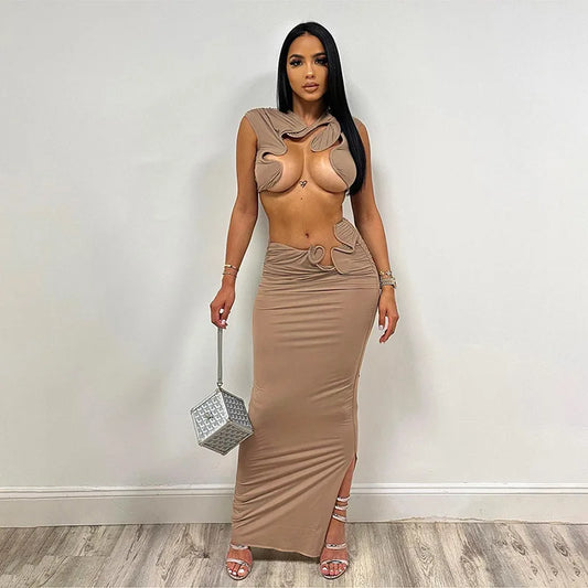 CITSLX Irregular Sexy Hot Skirts Set Women Solid Sleeveless Crop Top Bodycon Maxi Skirts Matching Set 2024 Summer Sexy Club 2 Piece Set