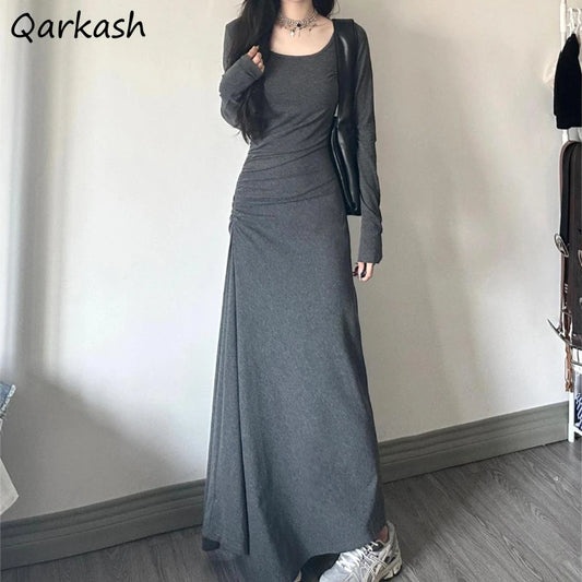 CITSLX Irregular Y2k Long Dress Women High Waisted  Sleeve Solid Basics Elegant Korean Fashion Streetwear Minimalist Sexy Vintage