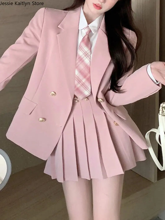 CITSLX Japanese Student JK School Uniform Korean Fashion Sweet Blazers School Girls Uniform Sexy Kawaii Mini Pleated Skirt Uniform Y2k