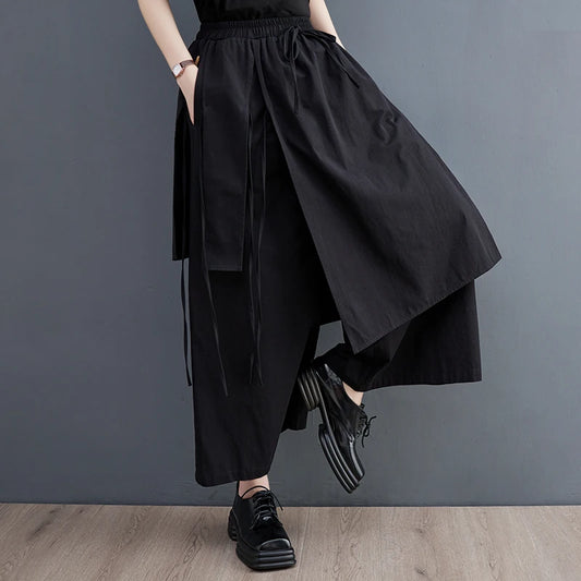 CITSLX Japanese Yamamoto Dark Black Style Chic Girls Spring Summer Wide Leg Pants High Waist Fashion Ladies Culottes Women Casual Pants