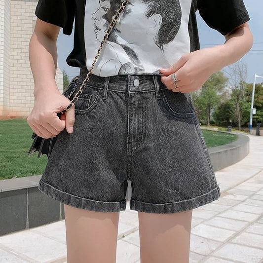 CITSLX Jean Shorts Women 2024 Summer High Waist Button Straight Womens Denim Short Korean Fashion Casual Ladies Pocket Shorts Femme