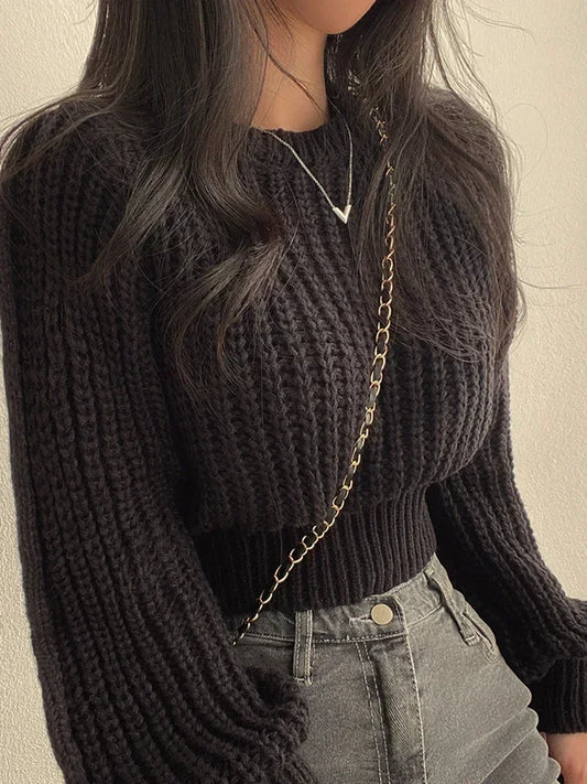 CITSLX Knitted Sweater Pullovers New Design Cute Sweet Japan Girls Solid O Neck Short Crop Knit Tops 4 Colors 2024 Winter Autumn