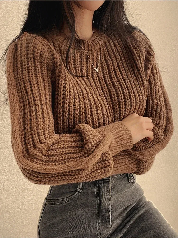 CITSLX Knitted Sweater Pullovers New Design Cute Sweet Japan Girls Solid O Neck Short Crop Knit Tops 4 Colors 2024 Winter Autumn