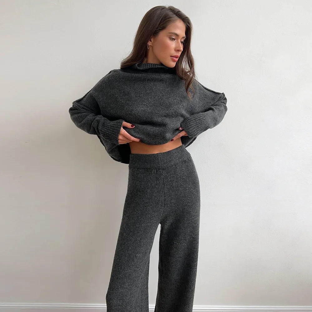 CITSLX LMY 2025 autumn winter turtleneck sweater set women's loose casual lazy thickened knitted trousers suit