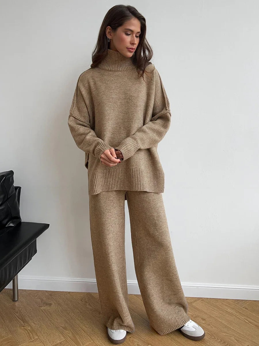 CITSLX LMY 2025 autumn winter turtleneck sweater set women's loose casual lazy thickened knitted trousers suit