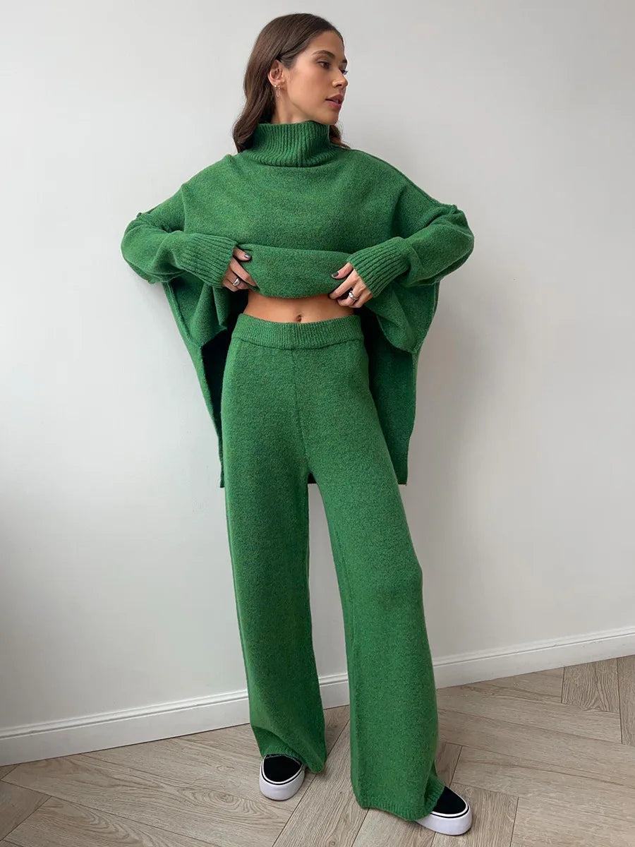 CITSLX LMY 2025 autumn winter turtleneck sweater set women's loose casual lazy thickened knitted trousers suit