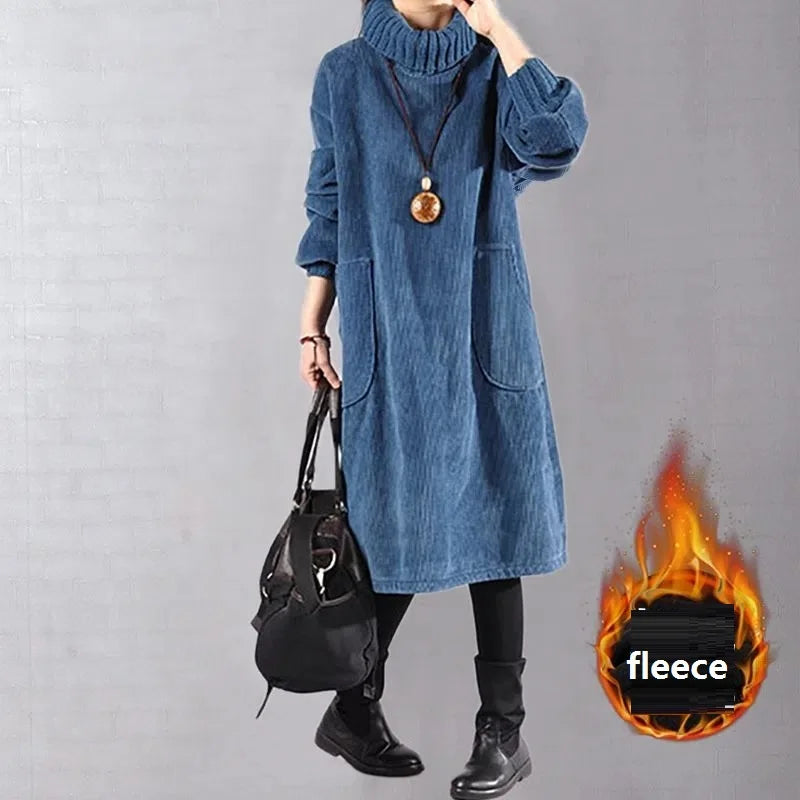 CITSLX Large Size Women Dress Winter Dress Women Lady Vestidos Long Sleeve Warm Long Dress