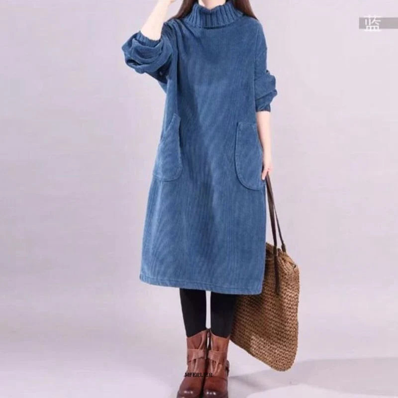 CITSLX Large Size Women Dress Winter Dress Women Lady Vestidos Long Sleeve Warm Long Dress