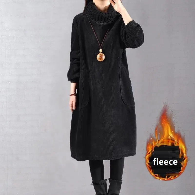 CITSLX Large Size Women Dress Winter Dress Women Lady Vestidos Long Sleeve Warm Long Dress