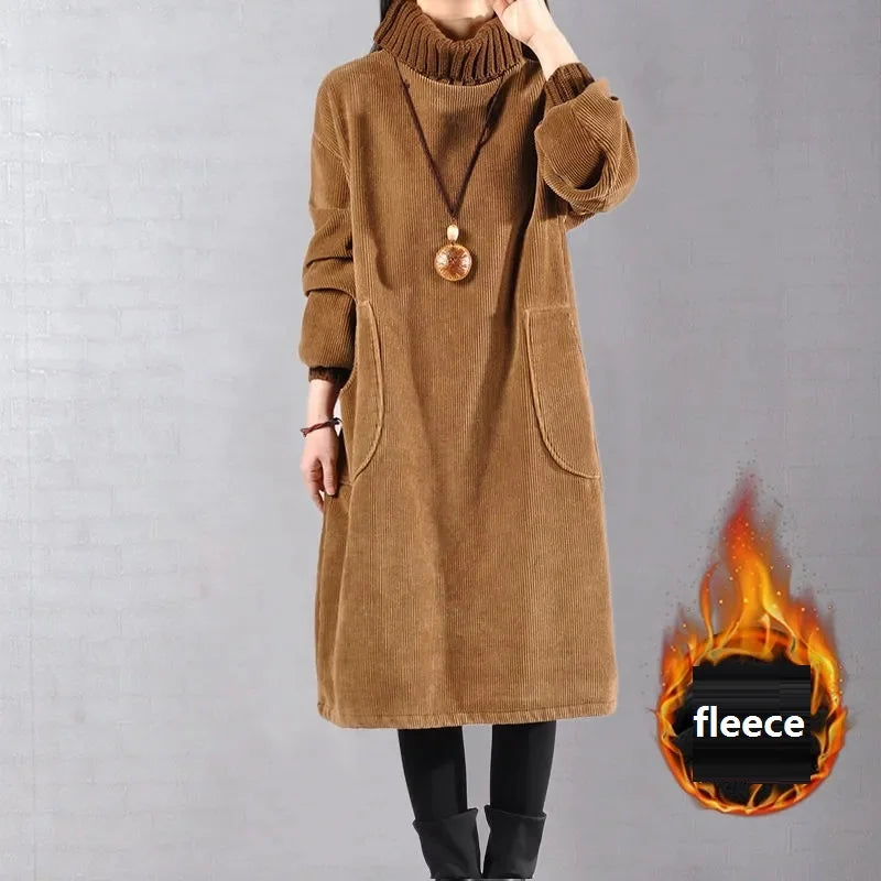 CITSLX Large Size Women Dress Winter Dress Women Lady Vestidos Long Sleeve Warm Long Dress