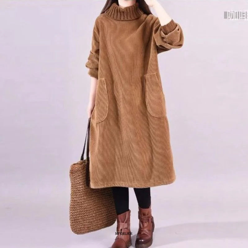 CITSLX Large Size Women Dress Winter Dress Women Lady Vestidos Long Sleeve Warm Long Dress