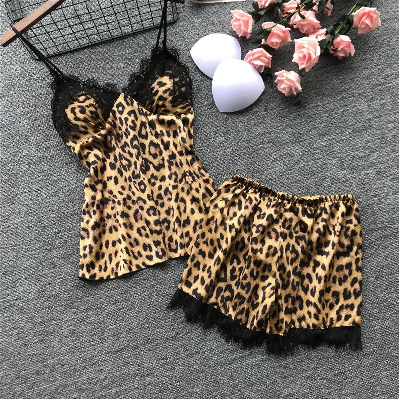 CITSLX Lisacmvpnel Spring New Long Sleeve Pajamas Woman Ice Silk Fashion Leopard Print Sexy Pajama Set