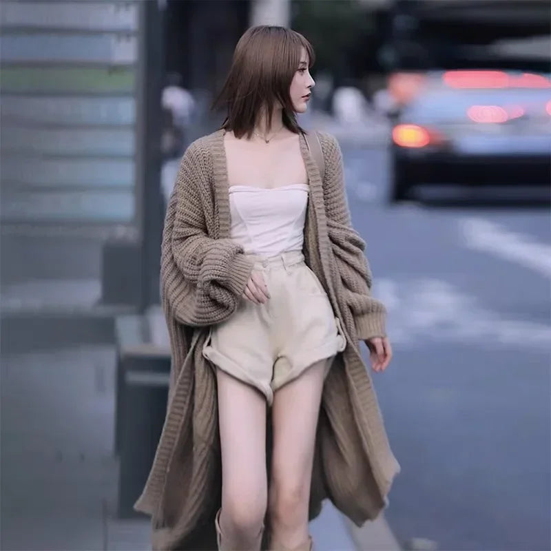 CITSLX Long Cardigan 2024 Spring Knitted Women Loose V-neck Autumn Winter Elegant Sweet Outerwear Maxi Y2k Sweater Coat Soft Jacket