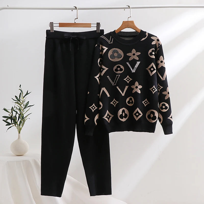 CITSLX Luxury Brand 2 Piece Tracksuit Set Women Loungewear Elegant Knit Pants Set Black White Winter Knitted Two Piece Set Women 2024