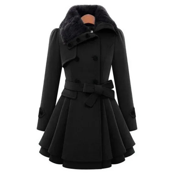 CITSLX New 2016 Women's Woolen Jacket Long Slimming Smoothing Overcoat Double Row Buttoned Narrow Fit European And American Style