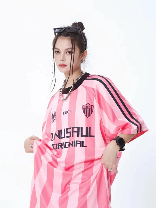 CITSLX New Arrival Pink Basketball Women T Shirt Sporty Short Sleeve Tees Hip Hop O-neck Striped Print Oversized Streetwear Top