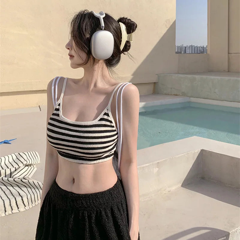 CITSLX New Striped High Waist Bikinis Three Pieces Swimsuit Women Swimwear Sports Beach Wear Bathing Suits Korean Bikini Set Pool 2024