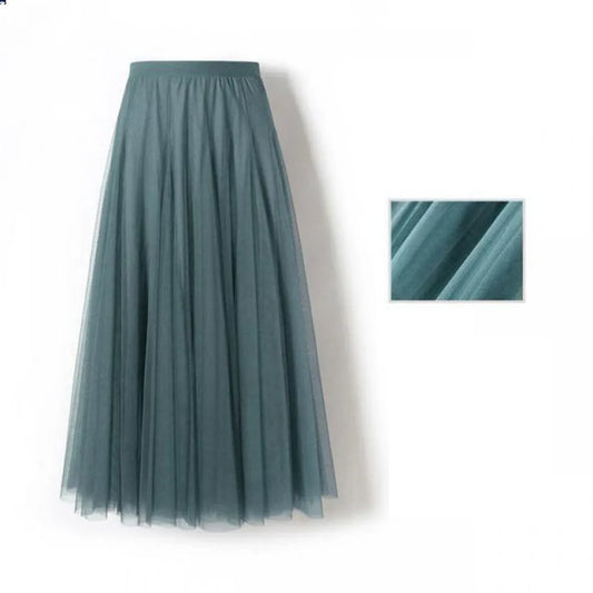 CITSLX New Women Mesh Elastic Tutu Skirt Beach Spring Summer Korean High Waist Fashion Pleated Long Skirt Black White Tulle Skirts