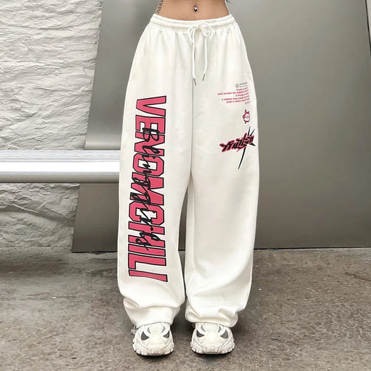 CITSLX New Y2K Streetwear White Track Pants Women Harajuku Hippie Wide Leg Sweatpants Oversize Quick Dry Printed Joggers Trousers