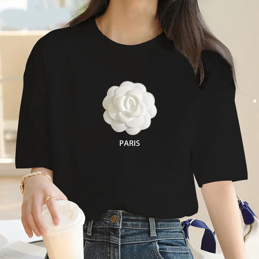 CITSLX New women T-shirt Fashion White floral print top T-shirt Women short sleeve o neck T-shirt T-shirt Women summer cute shirt