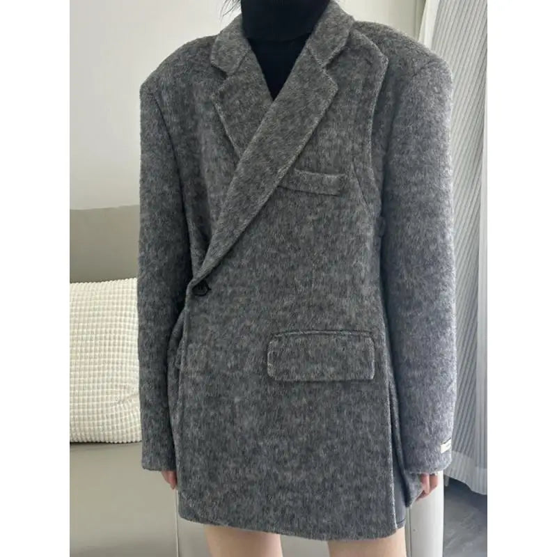 CITSLX Niche Design Suit Collar Office Lady Woolen Jackets 2025 Autumn And Winter Handmade Short Women Wool Coats Outerwear