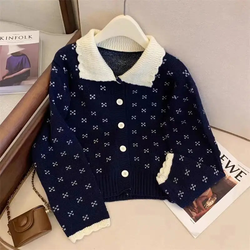 CITSLX OMCHION Heavy Crochet Flower Lapel Sweater 2024 New Sweet Loose Casual Cardigan Women Doll Collar Lace Knitwear