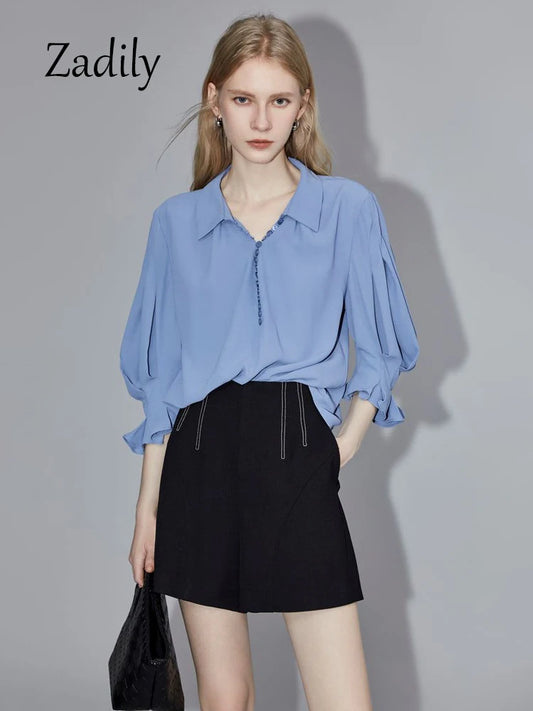 CITSLX Office Lady Half Puff Sleeve Women Loose Shirt 2024 Summer Turn Down Collar Button Blouse Work Female Clothing Thin Tops