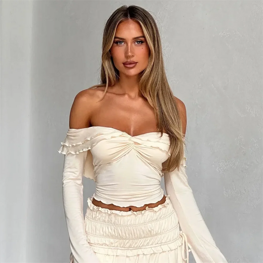 CITSLX PB&ZA 2024 Spring New Women's Fashion and Elegance Slim Fit Versatile One Shoulder Short Top Waist Fold Half Skirt Set