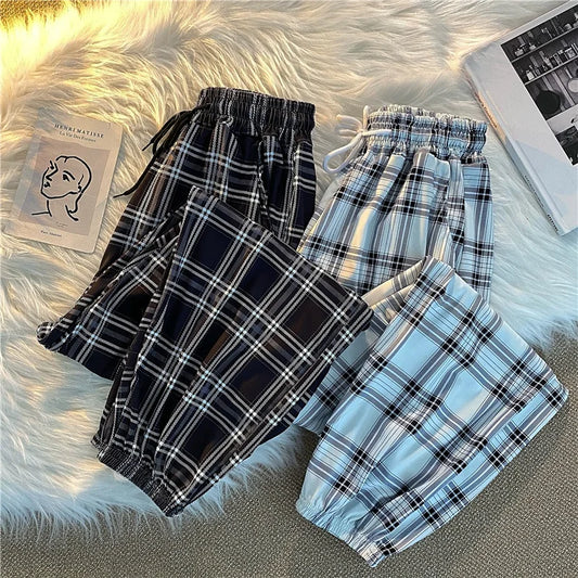 CITSLX Pants Women New Bunch of feet Fashion Loose Black Plaid Summer Harajuku Students Streetwear Harem Long Trousers Womens Chic