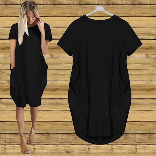 CITSLX Plus Size Women Short Sleeve O-Neck Loose Casual Dresses