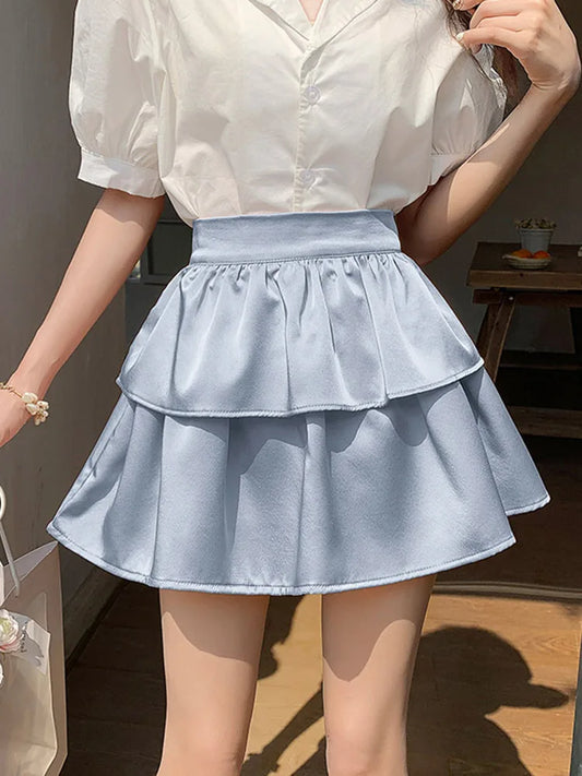 CITSLX Preppy Style Ruffles Short Cake Skirts For Women 2024 High Waist Summer Ball Gown Casual Sweet Mini Skirts Female