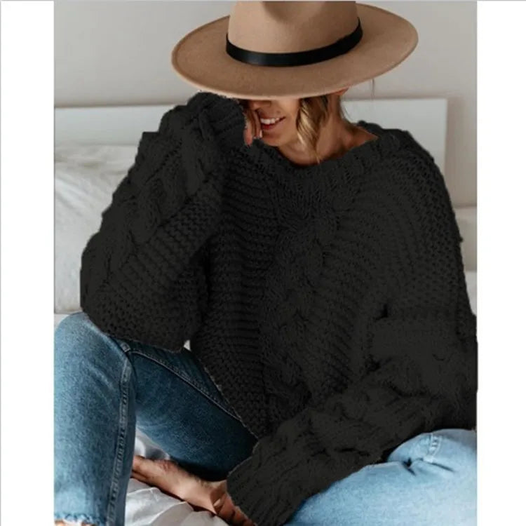 CITSLX Pullovers Women Sweaters Europe Winter Hot Style Pure Color v-neck Twist Loose Sweater Knit Sweaters Women Fashion HHX2008