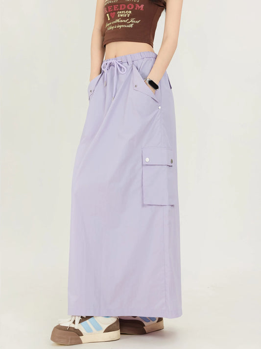 CITSLX Purple Casual Long Cargo Skirts Women Stitching Vintage Baggy Streetwear Outfits Split Fashion Low Waist Loose Skirt 2024 New