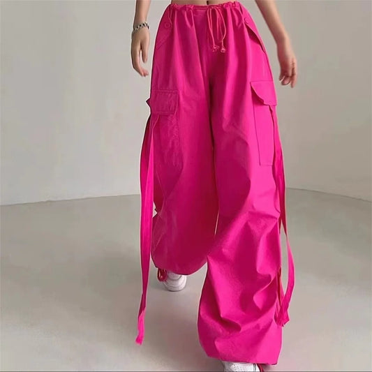 CITSLX Red Cargo Pants Women Casual Joggers High Waist Loose Female Hip Hop Trousers Korean Punk Pants Funny Capri Pockets Pants Femme