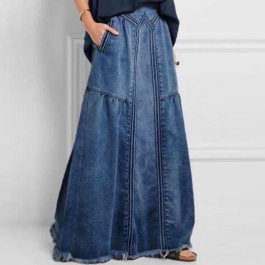 CITSLX Retro High Waisted Denim Skirt Women's Casual A-Line Maxi Skirt Retro Raw Edge Y2k Female Clothing Korean Style Jean Skirts 청치마