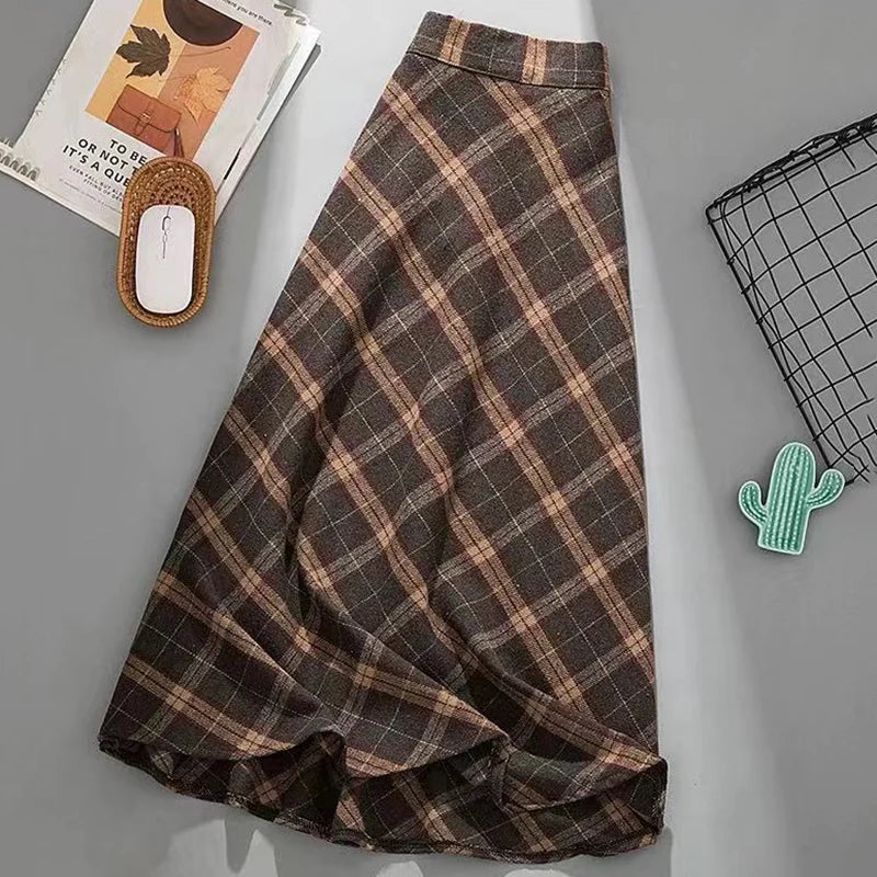 CITSLX Rimocy Autumn Winter Woolen Skirt Women 2025 Korean Style Thick High Waist Long Skirt Woman A Line Pleated Plaid Skirt Female