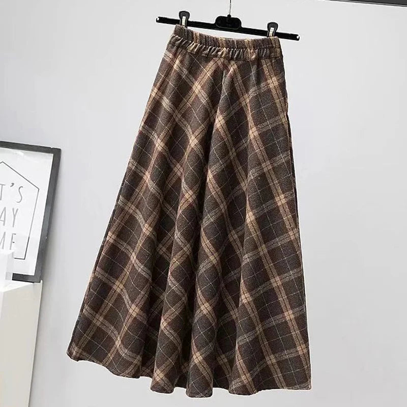 CITSLX Rimocy Autumn Winter Woolen Skirt Women 2025 Korean Style Thick High Waist Long Skirt Woman A Line Pleated Plaid Skirt Female