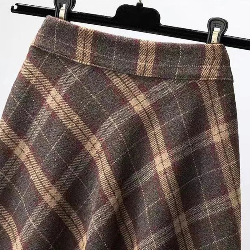 CITSLX Rimocy Autumn Winter Woolen Skirt Women 2025 Korean Style Thick High Waist Long Skirt Woman A Line Pleated Plaid Skirt Female