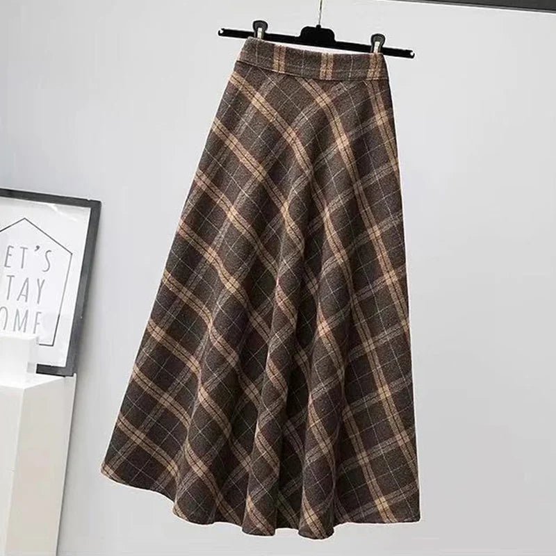 CITSLX Rimocy Autumn Winter Woolen Skirt Women 2025 Korean Style Thick High Waist Long Skirt Woman A Line Pleated Plaid Skirt Female