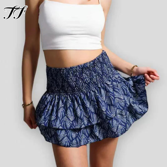 CITSLX Ruffle Edge Printed Skirt Women Fashion New Floral Pleated Short Skirt Female Vacation Boho Miniskirt Sexy Girl Y2k Skirts Mujer