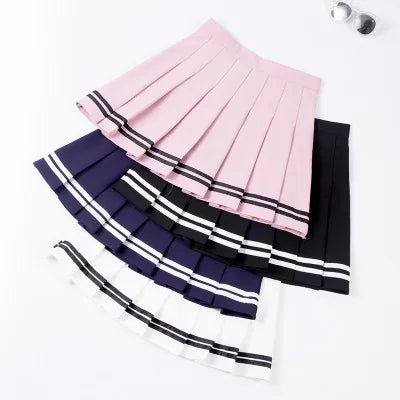 CITSLX S-XXL Four Colors High Waist A-Line Women Striped Stitching Sailor Pleated Skirt School Sweet Girls Dance Skirt