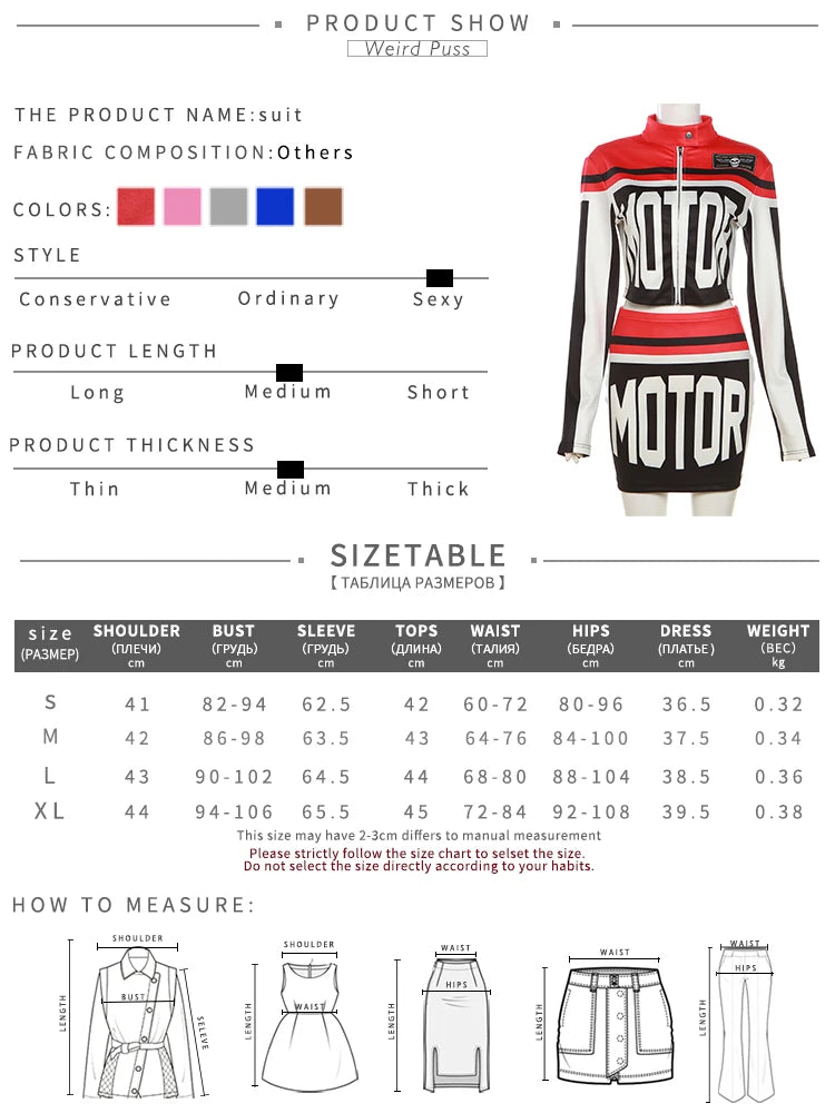 CITSLX Weird Puss Letter Print Women 2 Piece Set Cool Girls Leather Patchwork Zip Jacket+Skirts Locomotive Patchwork Streetwear Suits