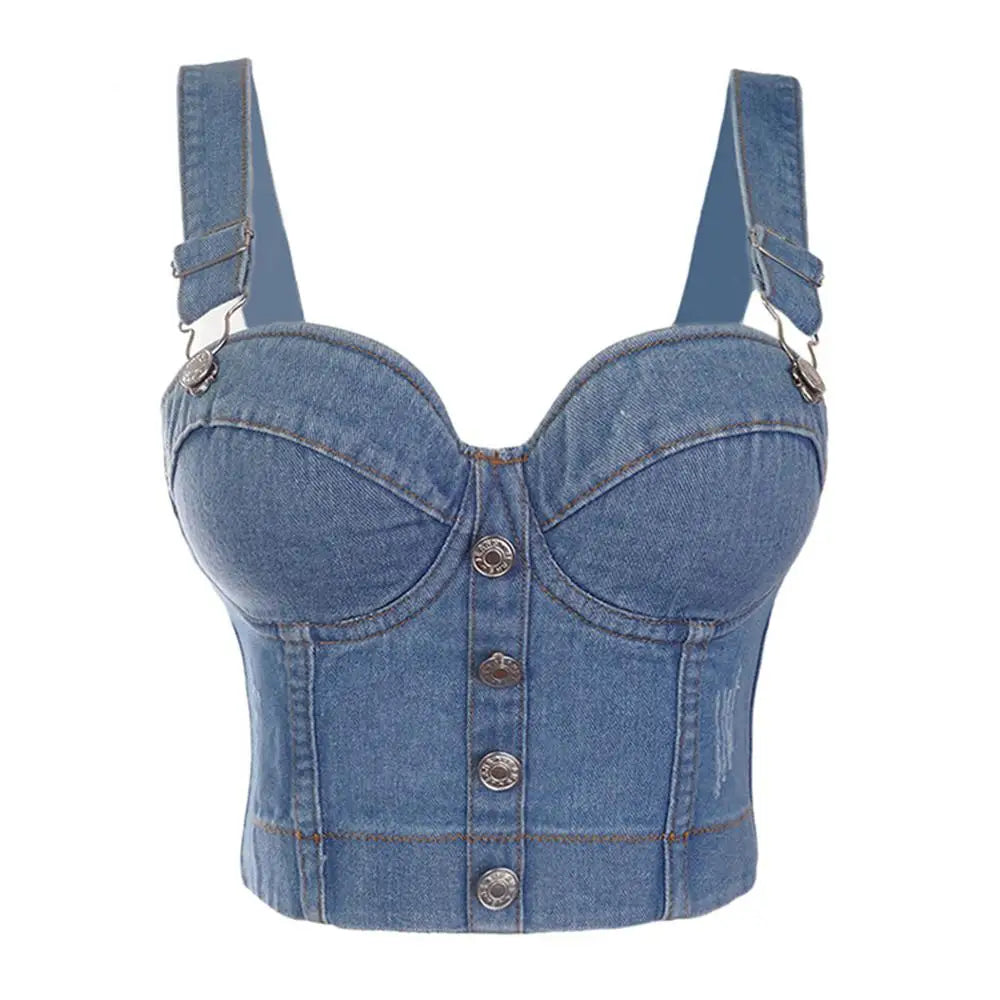 CITSLX SXTHAENOO Fashion Sexy Denim Jeans Women Button Bustier Bra Party Night Club Party Cropped Top Vest Plus Size Ropa De Mujer