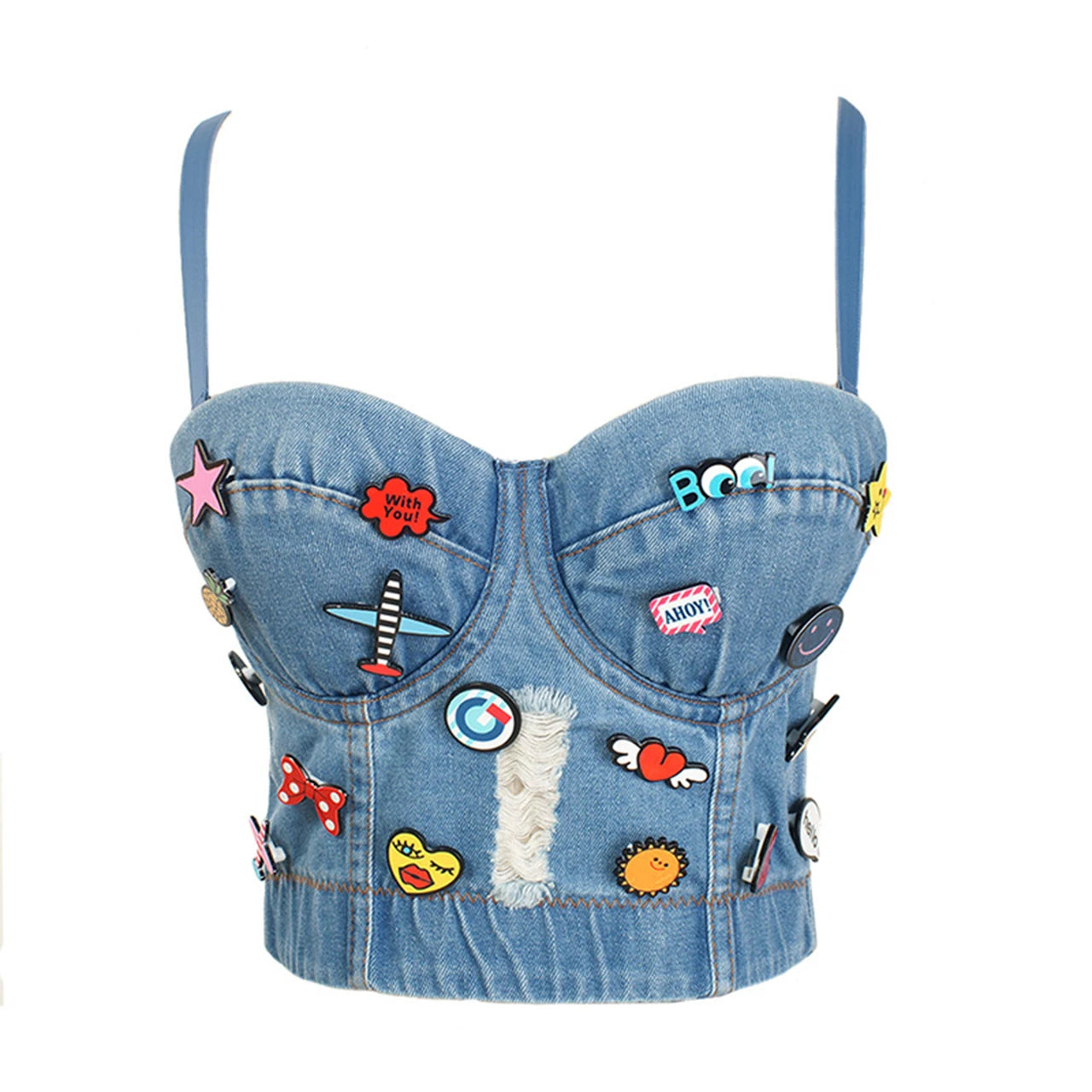 CITSLX SXTHAENOO Fashion Sexy Denim Jeans Women Button Bustier Bra Party Night Club Party Cropped Top Vest Plus Size Ropa De Mujer