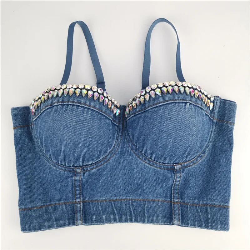 CITSLX SXTHAENOO Fashion Sexy Denim Jeans Women Button Bustier Bra Party Night Club Party Cropped Top Vest Plus Size Ropa De Mujer