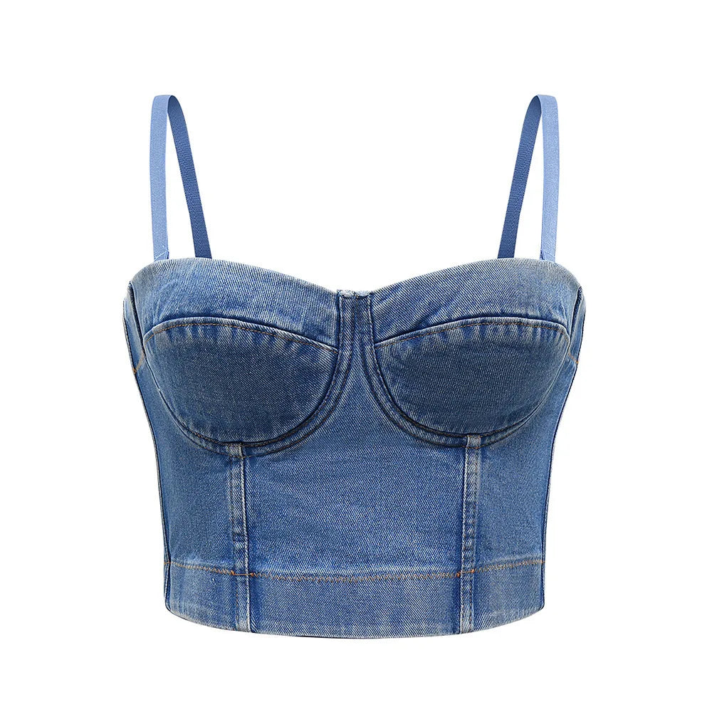 CITSLX SXTHAENOO Fashion Sexy Denim Jeans Women Button Bustier Bra Party Night Club Party Cropped Top Vest Plus Size Ropa De Mujer