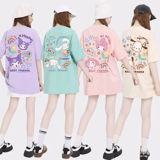 CITSLX Sanrio Kuromi Cinnamoroll Cotton Round Neck T-shirt Cartoon my melody Pochacco printing Summer New Short Sleeved For Women