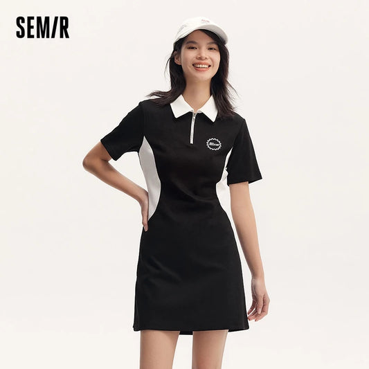 CITSLX Semir Women Dresses Stylish And Slimming Summer Outfit Color-Blocking 2024 New Arrival Polo-Style Casual Dresses Female