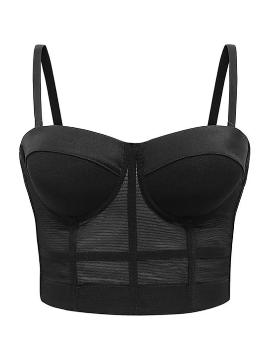 CITSLX Sexy Black Transparent Bra Mesh Push Up Bralet Women's Tube Top Corset Bustier Bra Club Party Crop Top Lingerie Plus Size