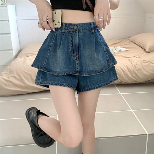 CITSLX Sexy Ruffles Women Denim Skirts Y2k Fashion Korean High Waist Mini Skirts Summer Blue Retro Causal Female Jeans Skirts